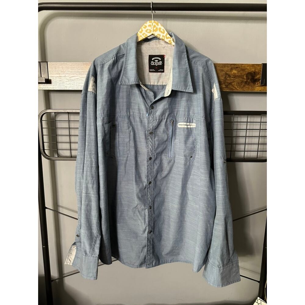 LR Scoop Men's Blue Button Front Shirt | Size 5X